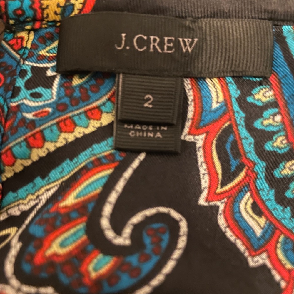 J.Crew Black Silk Paisley Blouse Picot Trim Button Back Size 2 - Picture 4 of 9